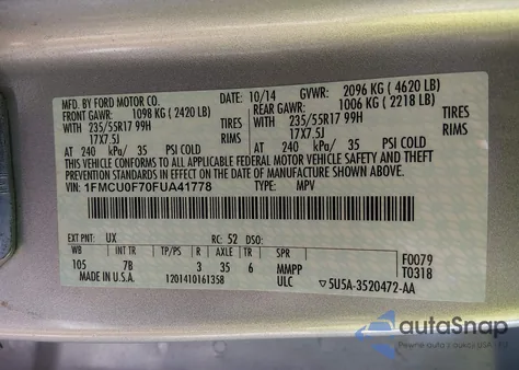 2015 Ford Escape S из США, поврежденный, VIN 1FMCU0F70FUA41778